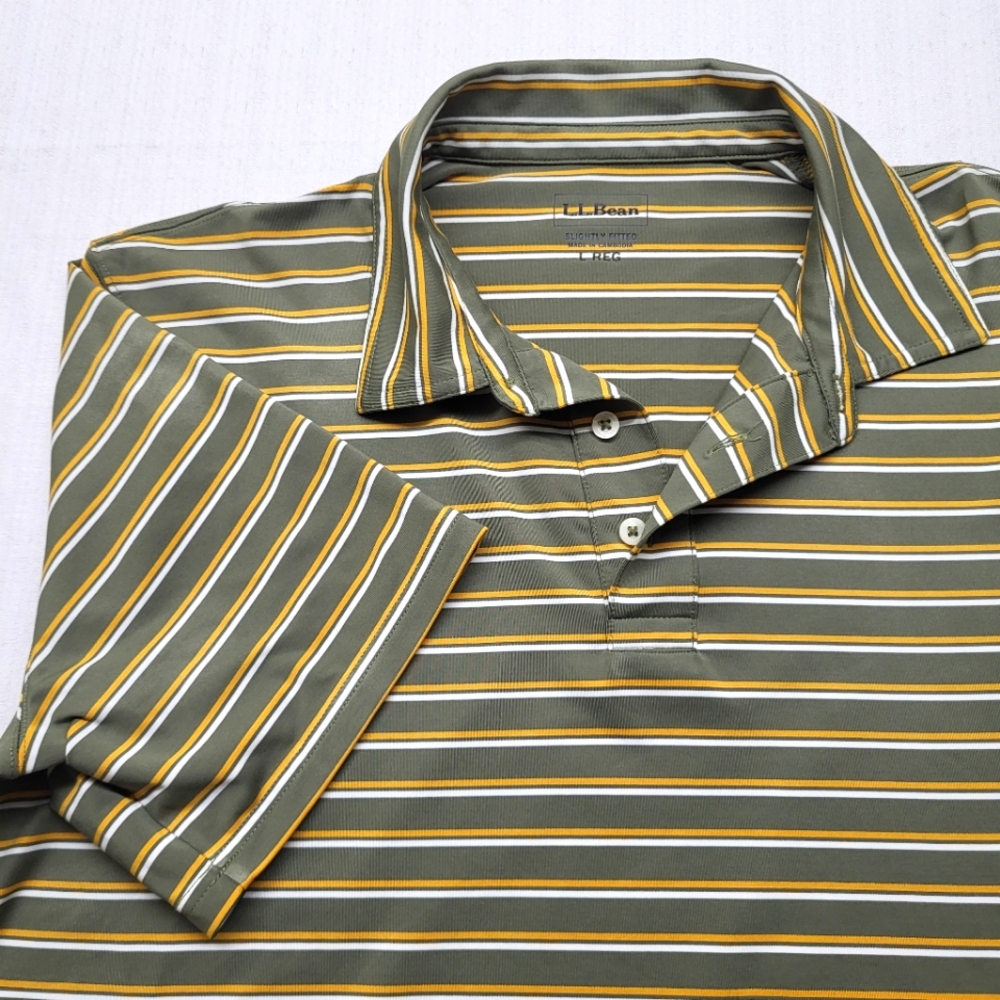 LL Bean Performance Polo Shirt Mens Large Green Preppy Golf School Stretch